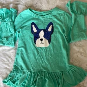 Blue Ruffled Long Sleeve w/ Sequenced Frenchie